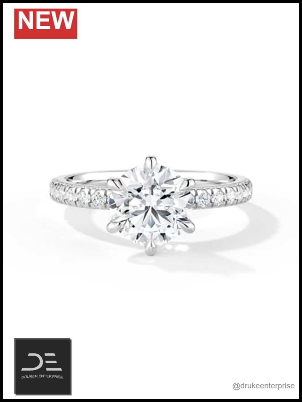 Round Cut Moissanite Engagement Ring S925 Sterling Silver Solitaire Six Prong